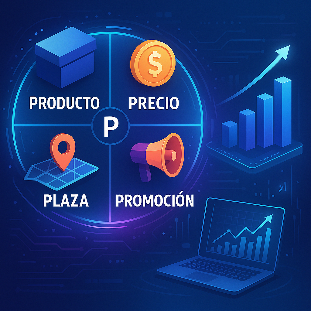 Gráfica dinámica que ilustra las 4P del marketing